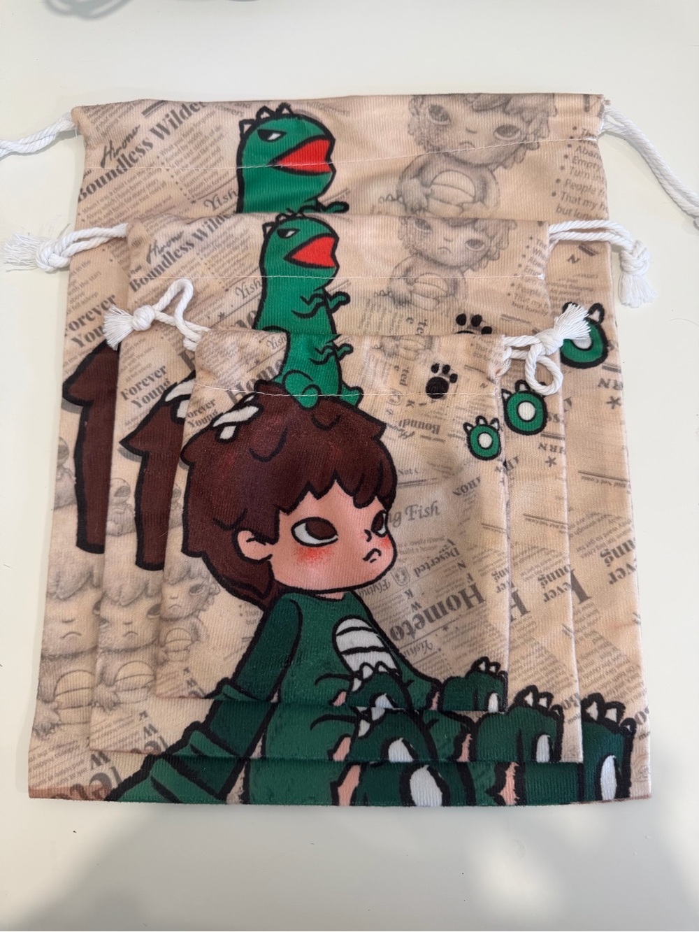Hirono Dino Drawstring Kids Accessory Pouch